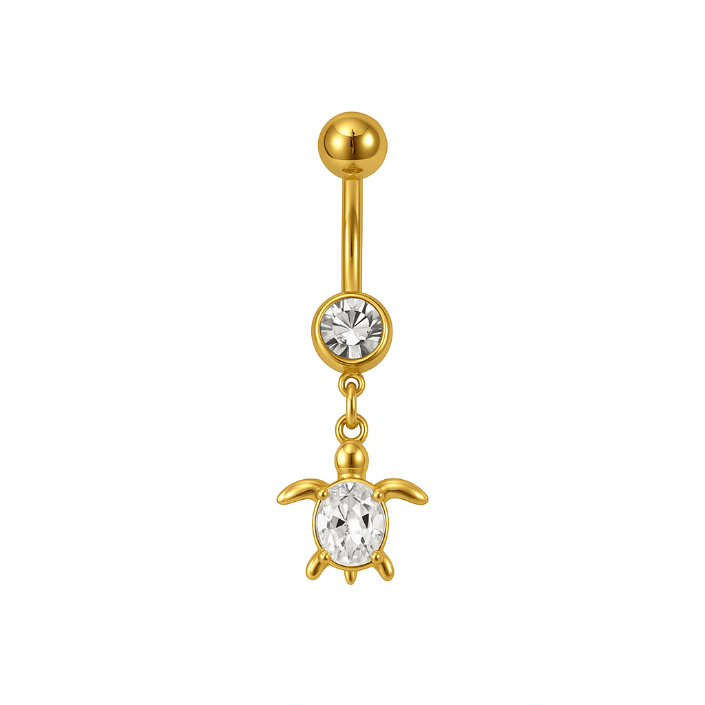 Gold Turtle Dangling Belly Bar - ILLUSIVE JEWELS