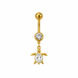 Gold Turtle Dangling Belly Bar - ILLUSIVE JEWELS