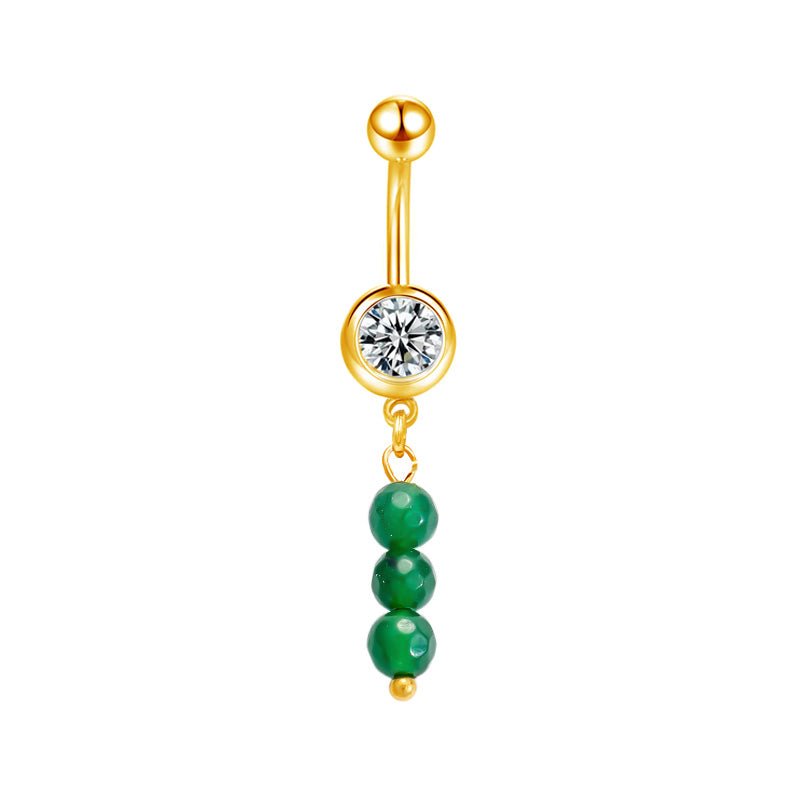 Green Beaded Dangling Belly Bar - ILLUSIVE JEWELS