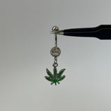 Silver Weed Leaf Belly Bar - Glow In The Dark