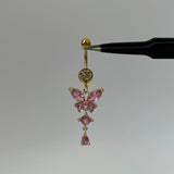 Gold Pink Dangling Butterfly Belly Bar