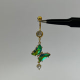 Green Dangling Butterfly Belly Bar