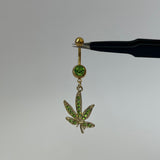 Diamante Weed Leaf Belly Bar - Green