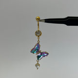 Purple Dangling Butterfly Belly Bar