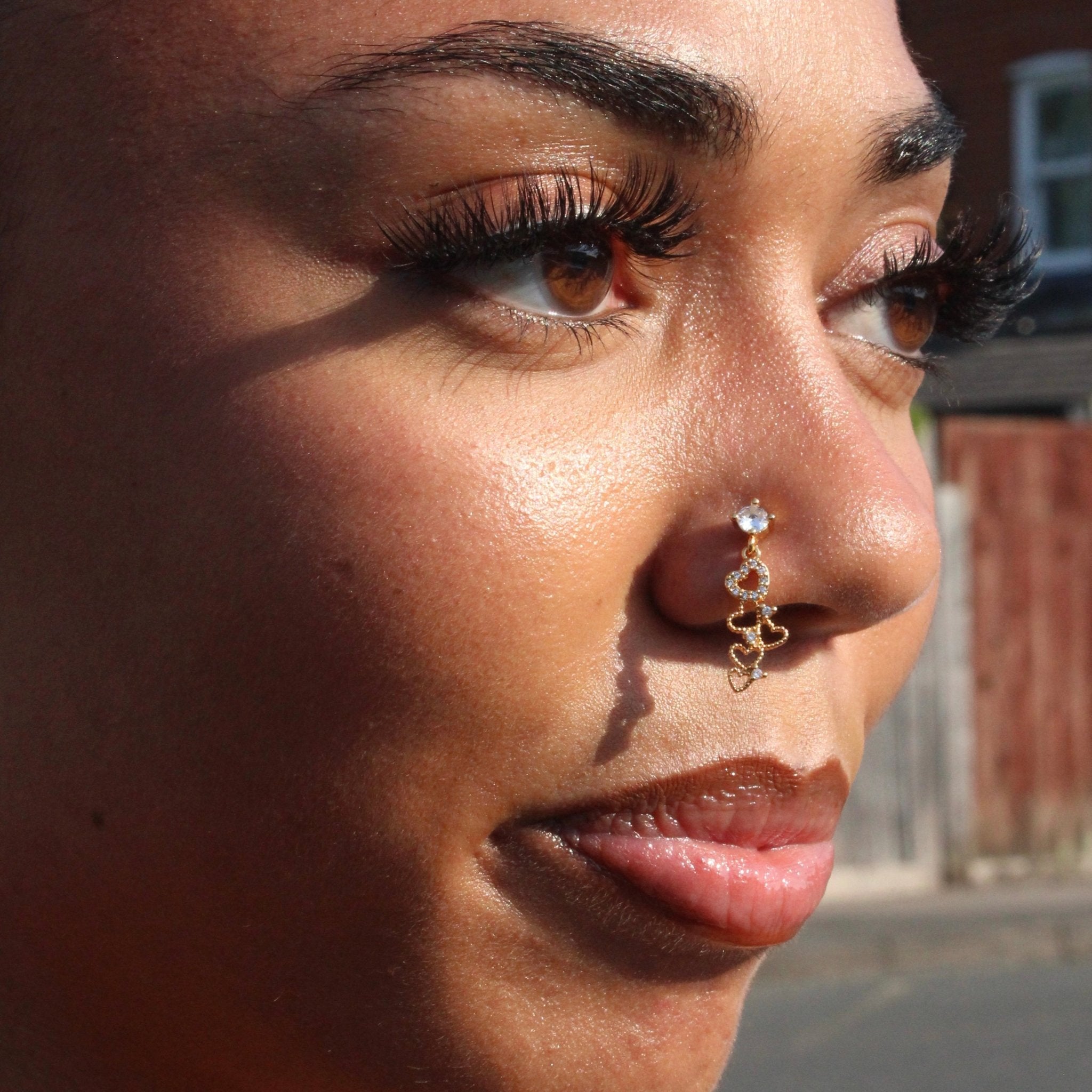 Love Hearts Dangling Nose Stud - ILLUSIVE JEWELS