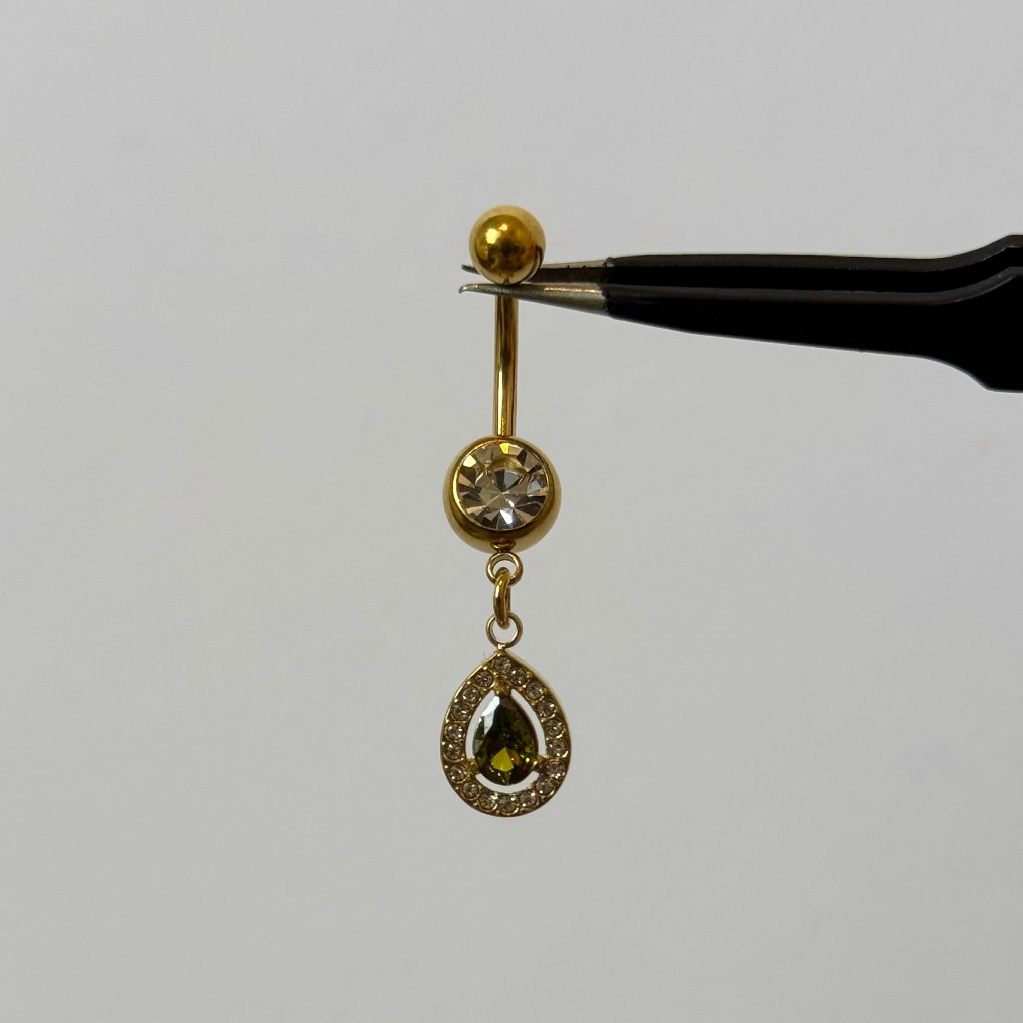 Olive Gold Raindrop Belly Bar - ILLUSIVE JEWELS