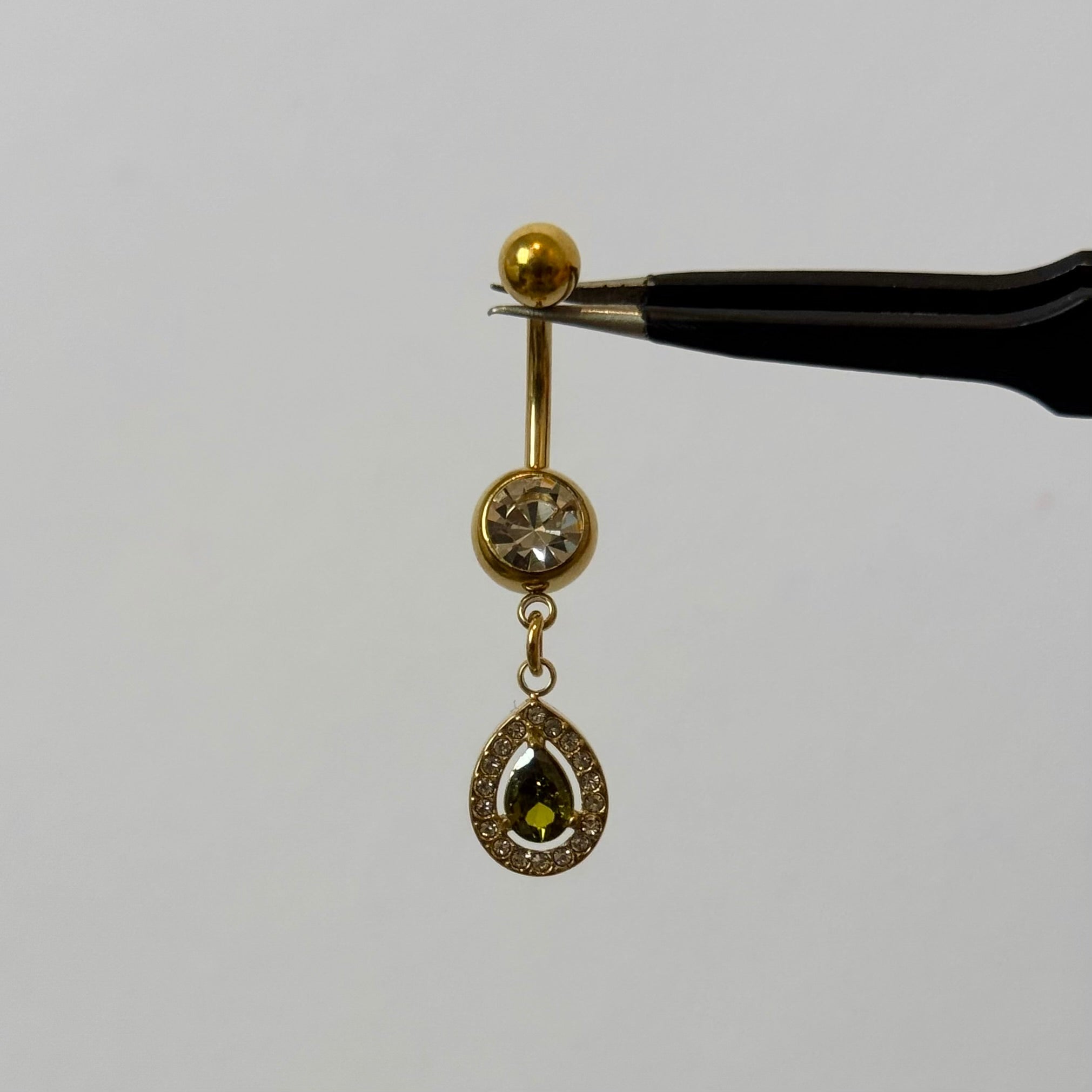 Olive Gold Raindrop Belly Bar - ILLUSIVE JEWELS