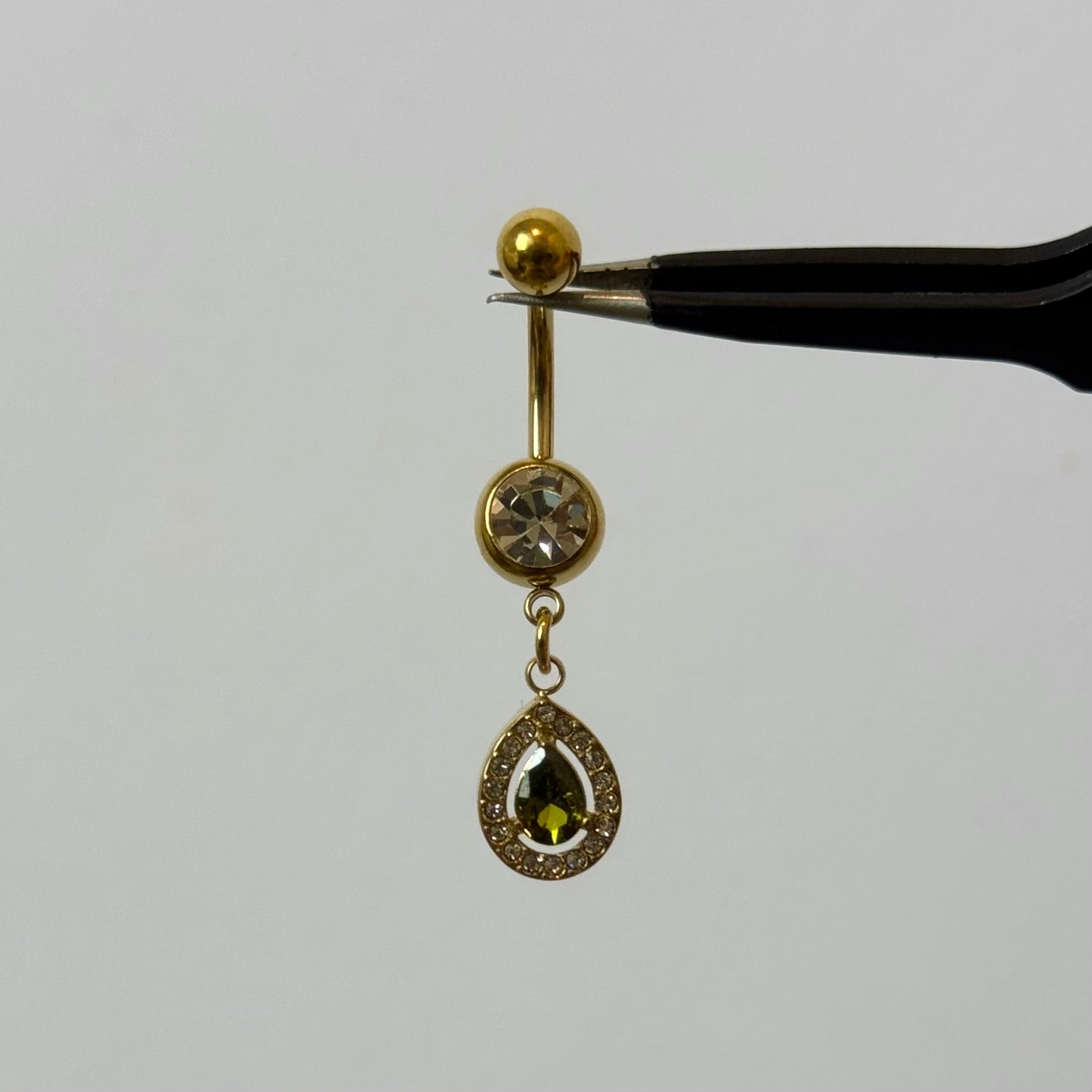 Olive Gold Raindrop Belly Bar - ILLUSIVE JEWELS