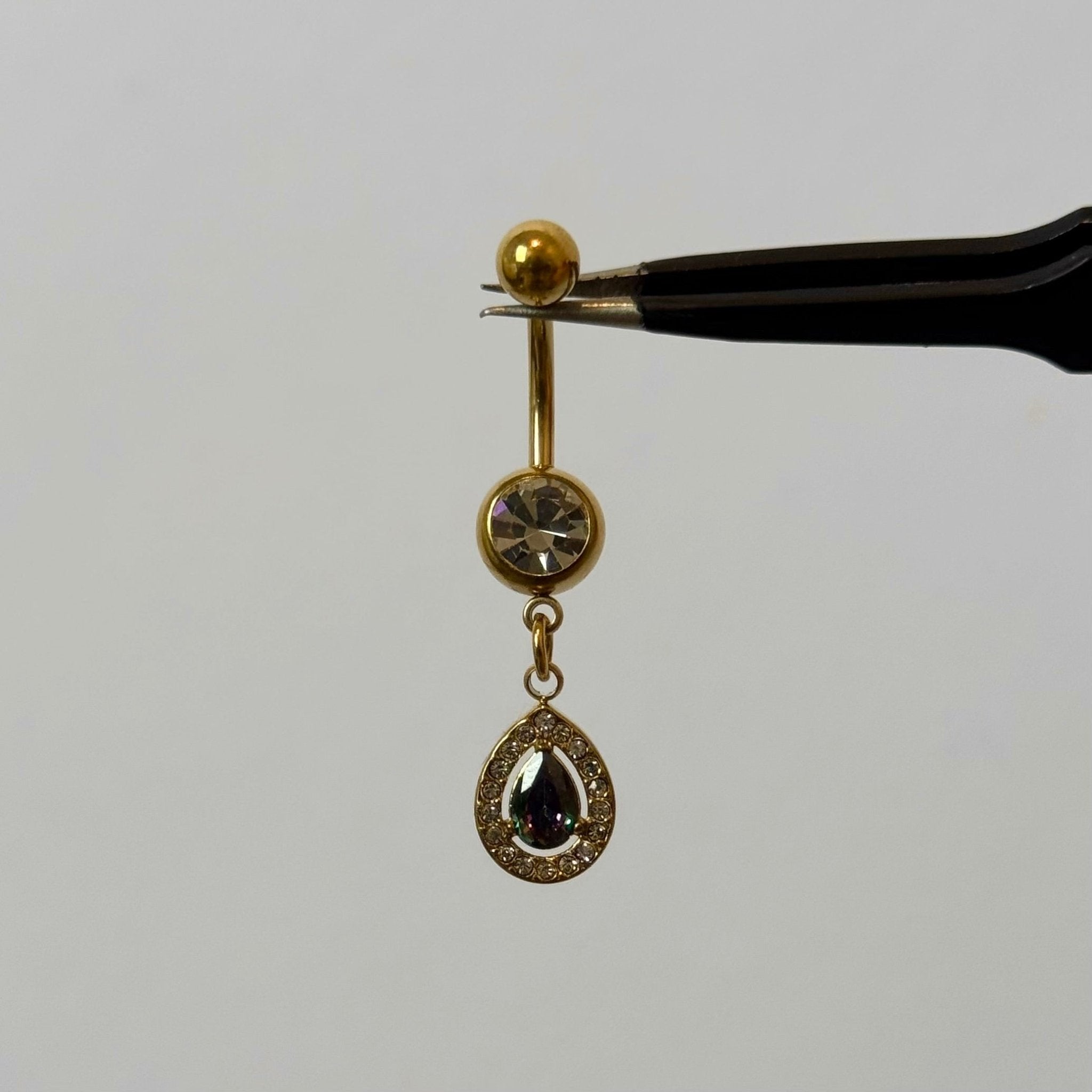 Peacock Gold Raindrop Belly Bar - ILLUSIVE JEWELS
