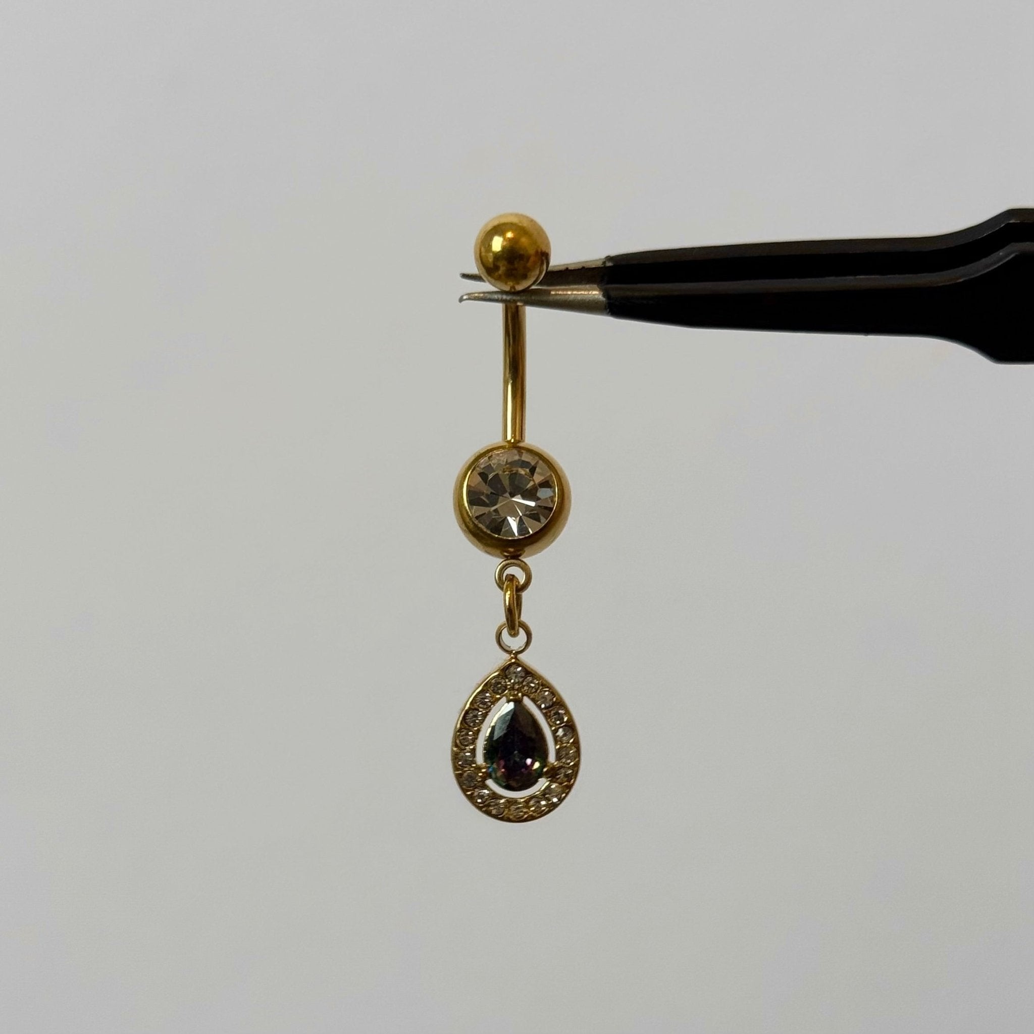 Peacock Gold Raindrop Belly Bar - ILLUSIVE JEWELS