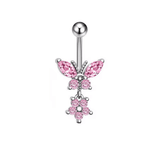 Pink Butterfly Dangling Titanium Belly Bar - ILLUSIVE JEWELS