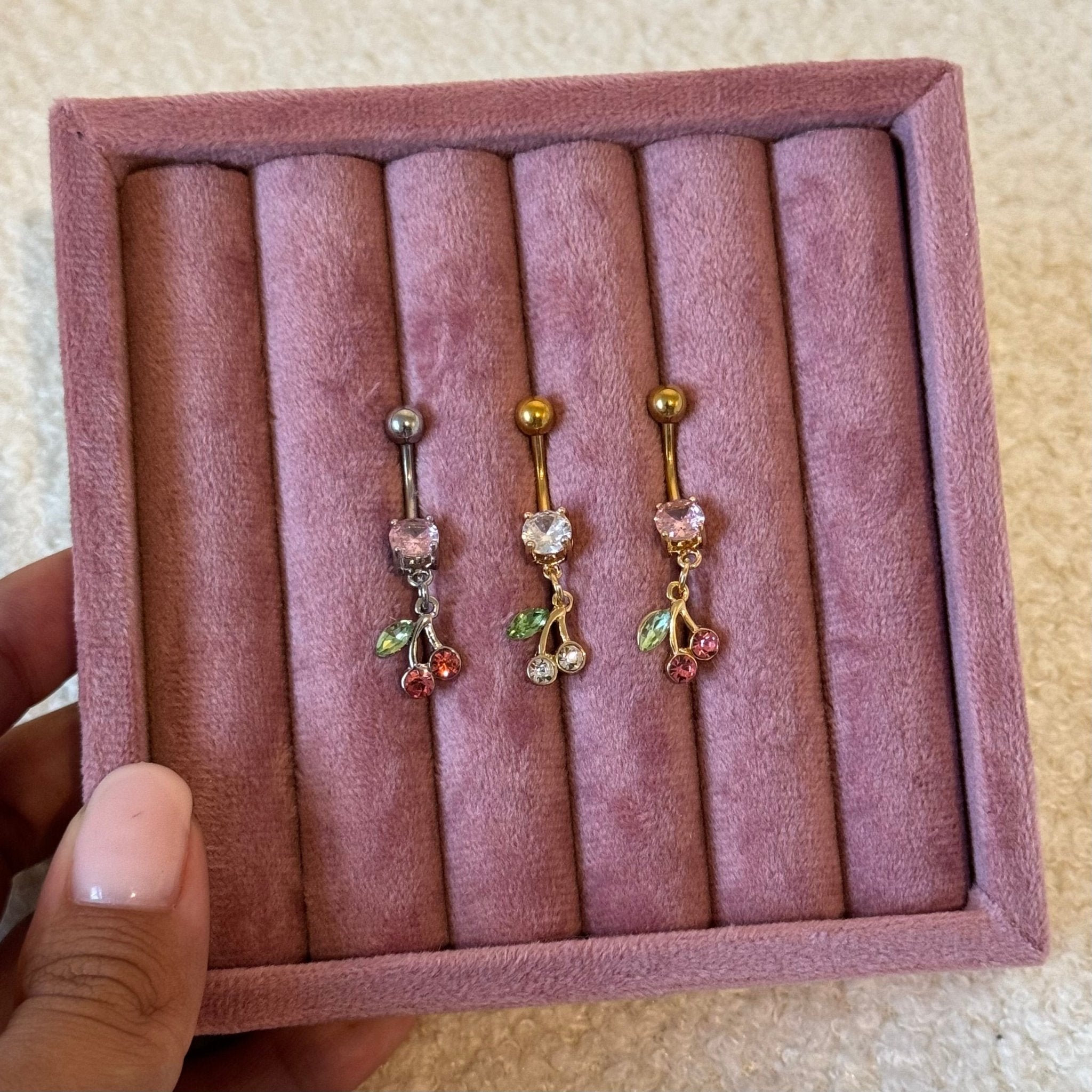 Pink Dangling Cherry Belly Bar - ILLUSIVE JEWELS