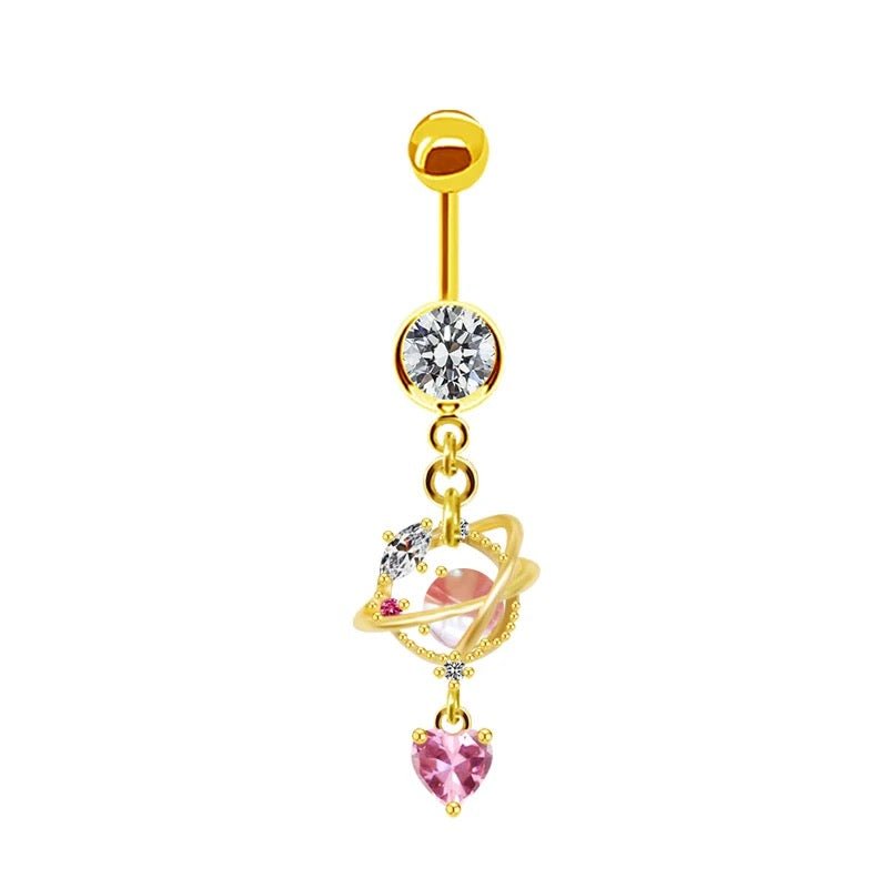 Pink Dangling Planet Belly Bar - ILLUSIVE JEWELS