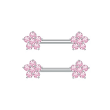 Pink Diamante Flower Nipple Bars - ILLUSIVE JEWELS