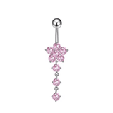 Pink Flower Dangling Titanium Belly Bar - ILLUSIVE JEWELS