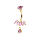Pink Flower Gold Titanium Belly Bar - ILLUSIVE JEWELS