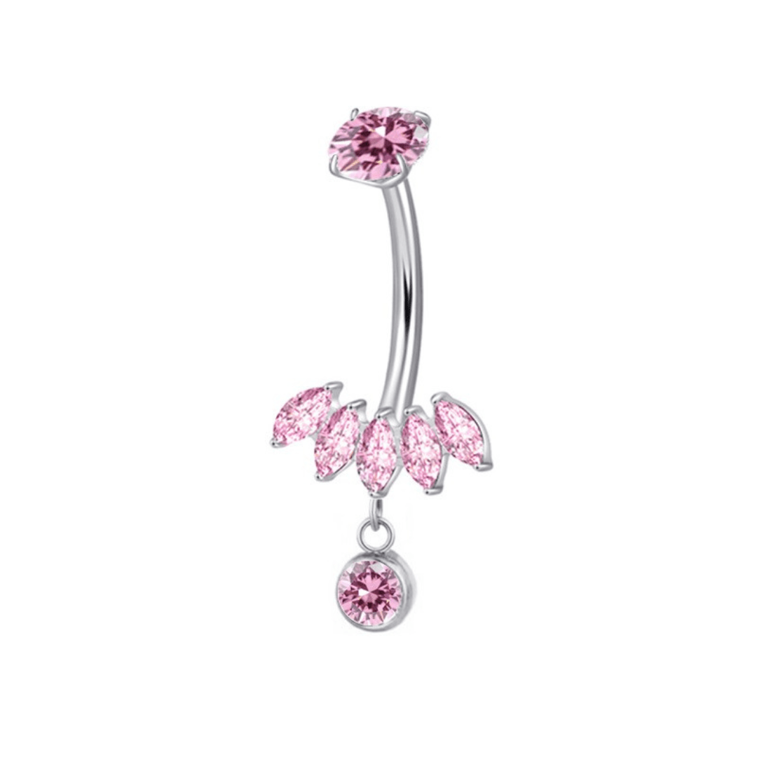 Pink Flower Silver Titanium Belly Bar - ILLUSIVE JEWELS