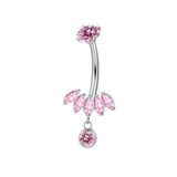 Pink Flower Silver Titanium Belly Bar - ILLUSIVE JEWELS