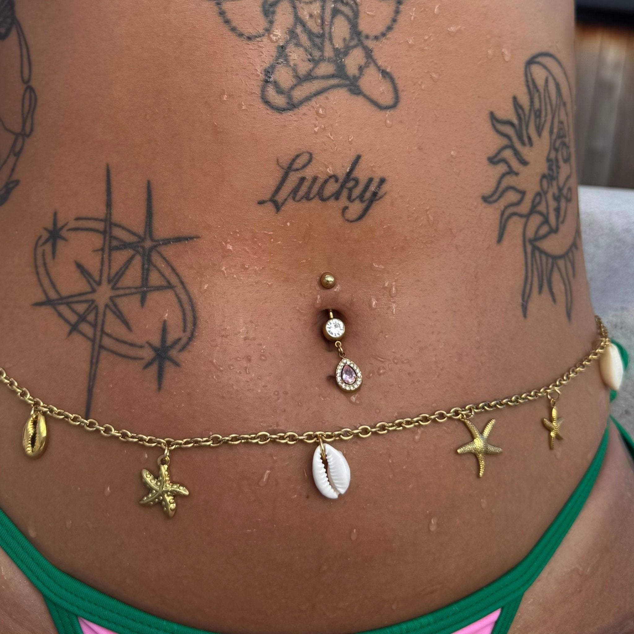 Pink Gold Raindrop Belly Bar - ILLUSIVE JEWELS