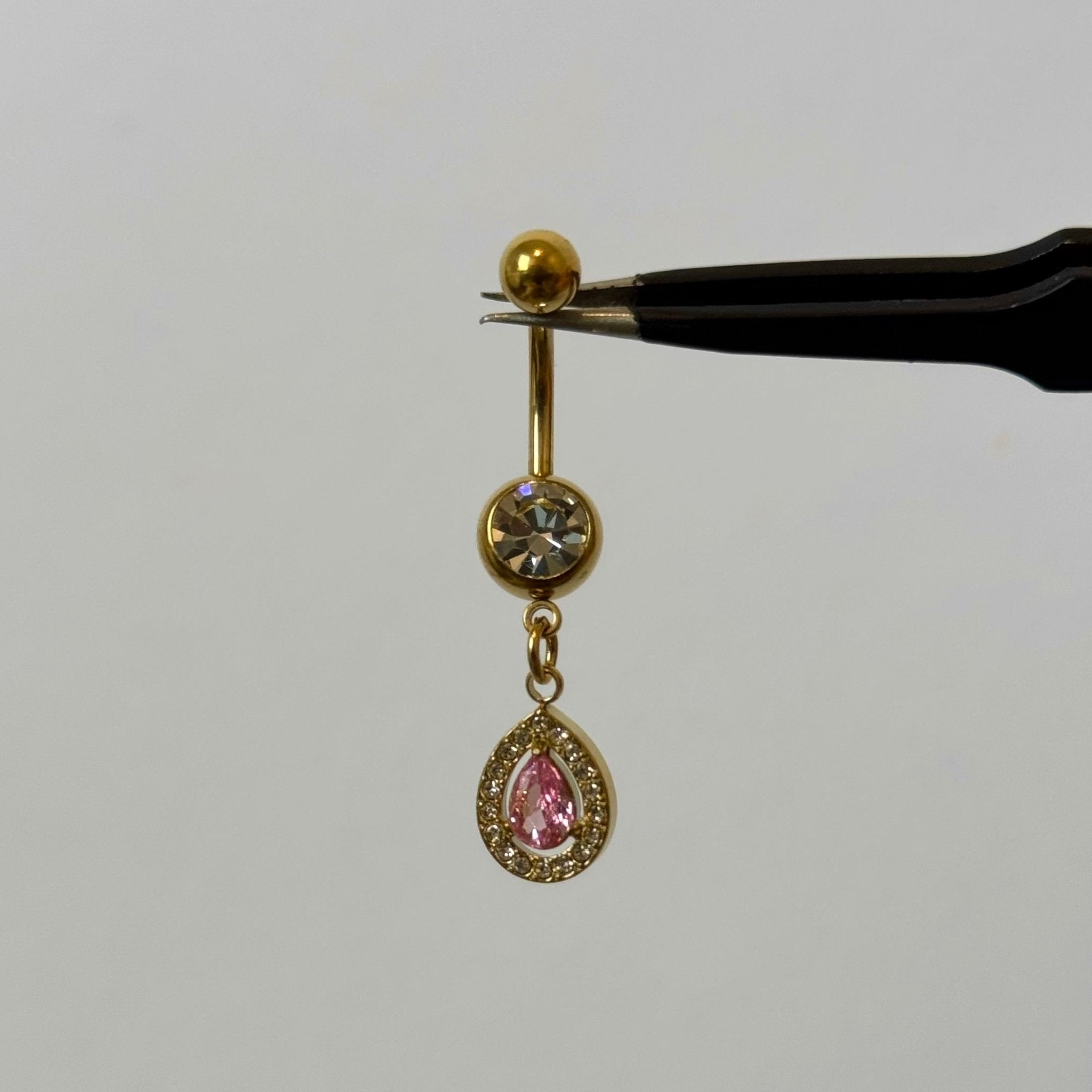 Pink Gold Raindrop Belly Bar - ILLUSIVE JEWELS