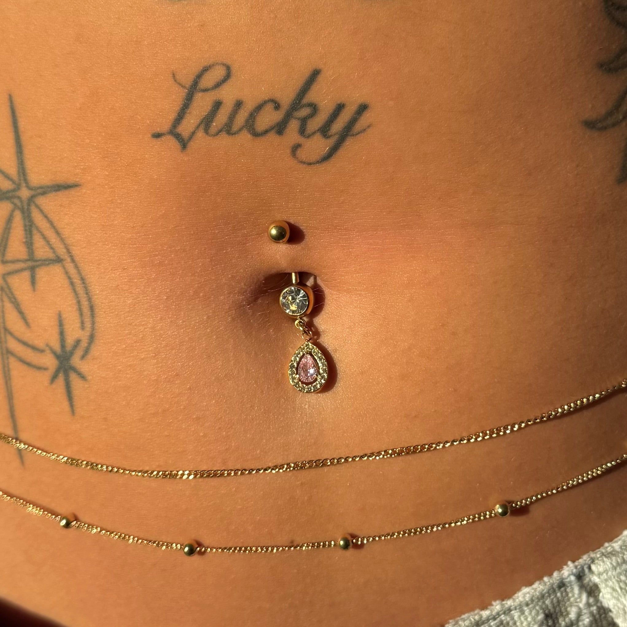 Pink Gold Raindrop Belly Bar - ILLUSIVE JEWELS