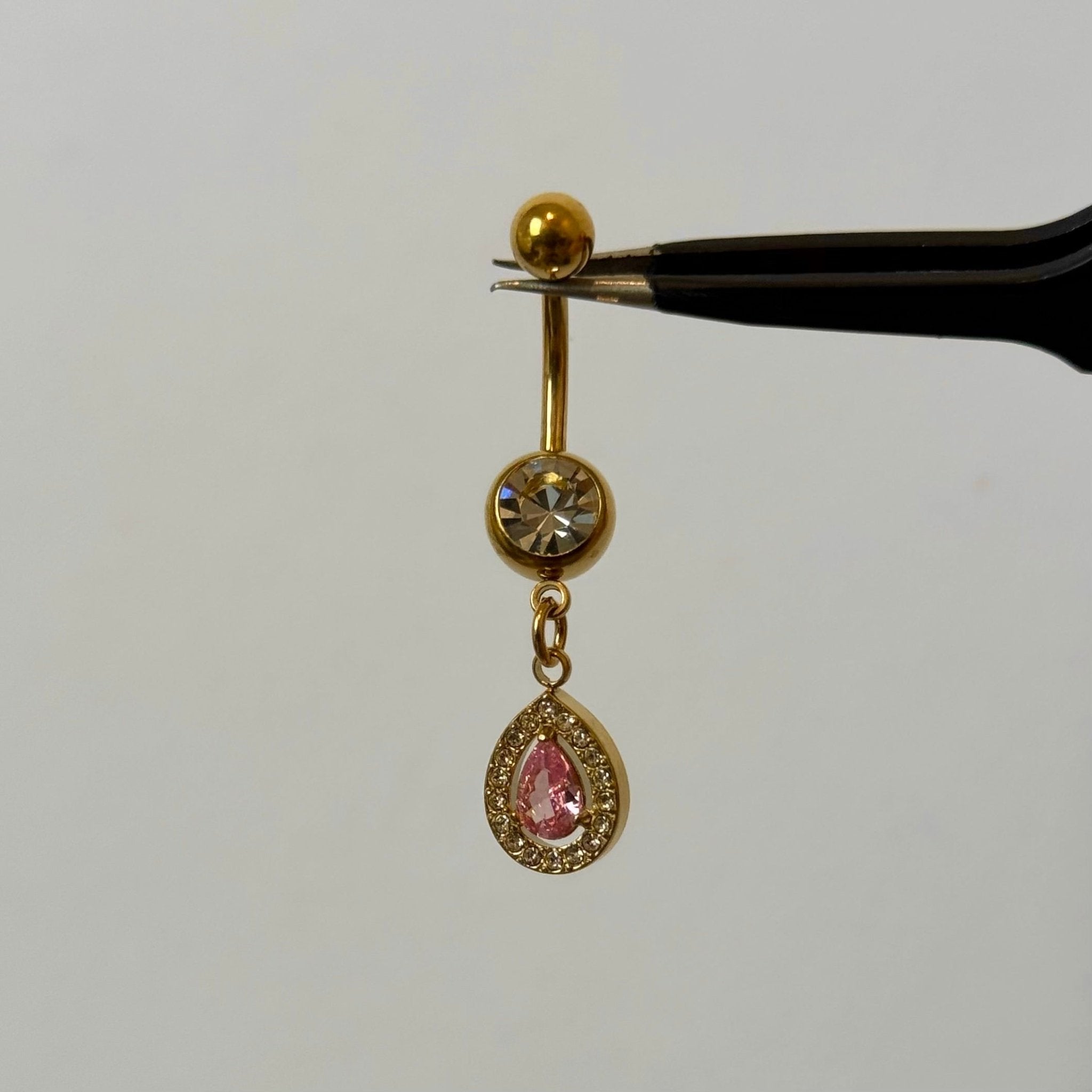 Pink Gold Raindrop Belly Bar - ILLUSIVE JEWELS