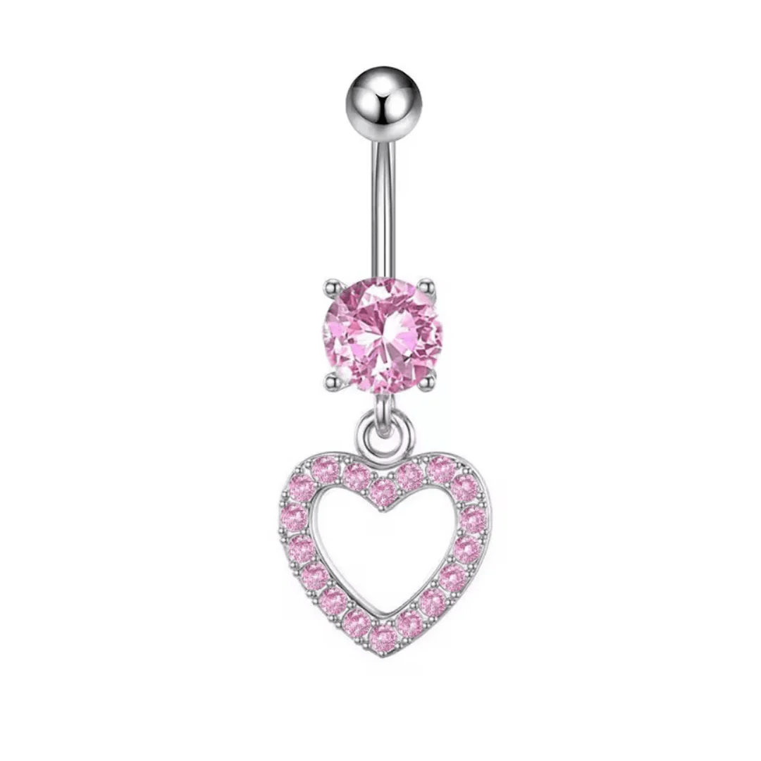 Pink Heart Gemstone Titanium Belly Bar - ILLUSIVE JEWELS