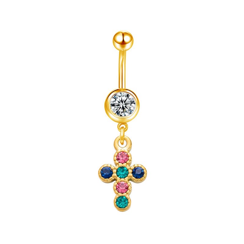 Rainbow Cross Belly Bar - ILLUSIVE JEWELS