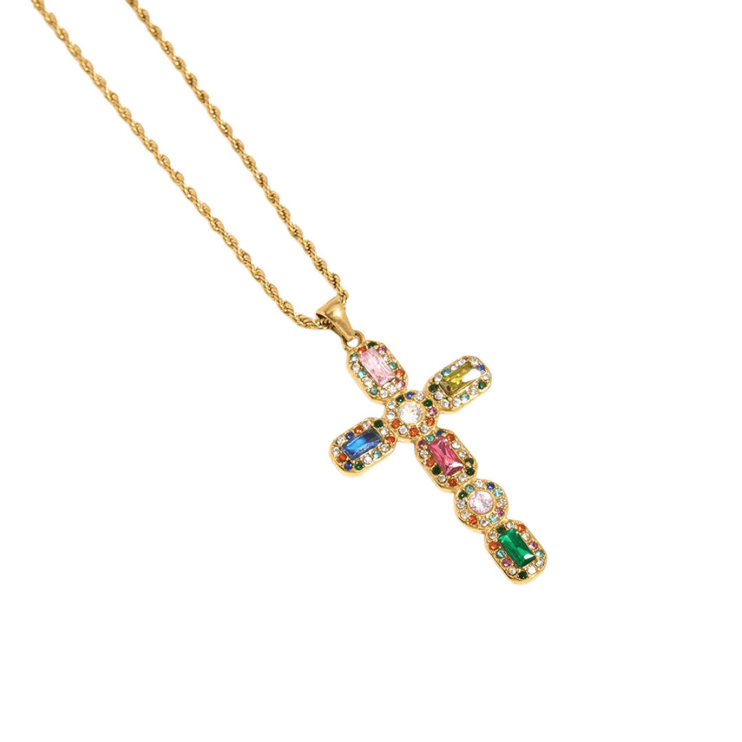 Rainbow Cross Gold Necklace - ILLUSIVE JEWELS
