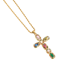 Rainbow Cross Gold Necklace - ILLUSIVE JEWELS