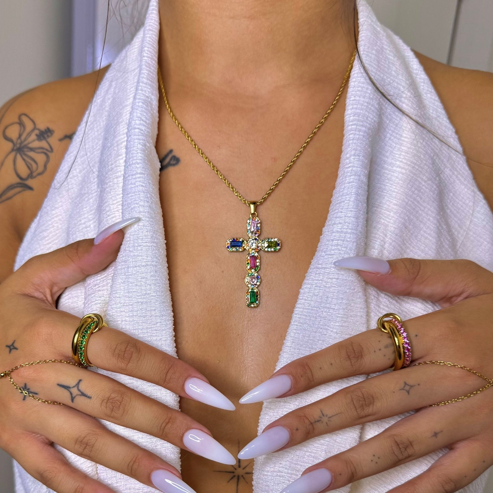 Rainbow Cross Gold Necklace - ILLUSIVE JEWELS