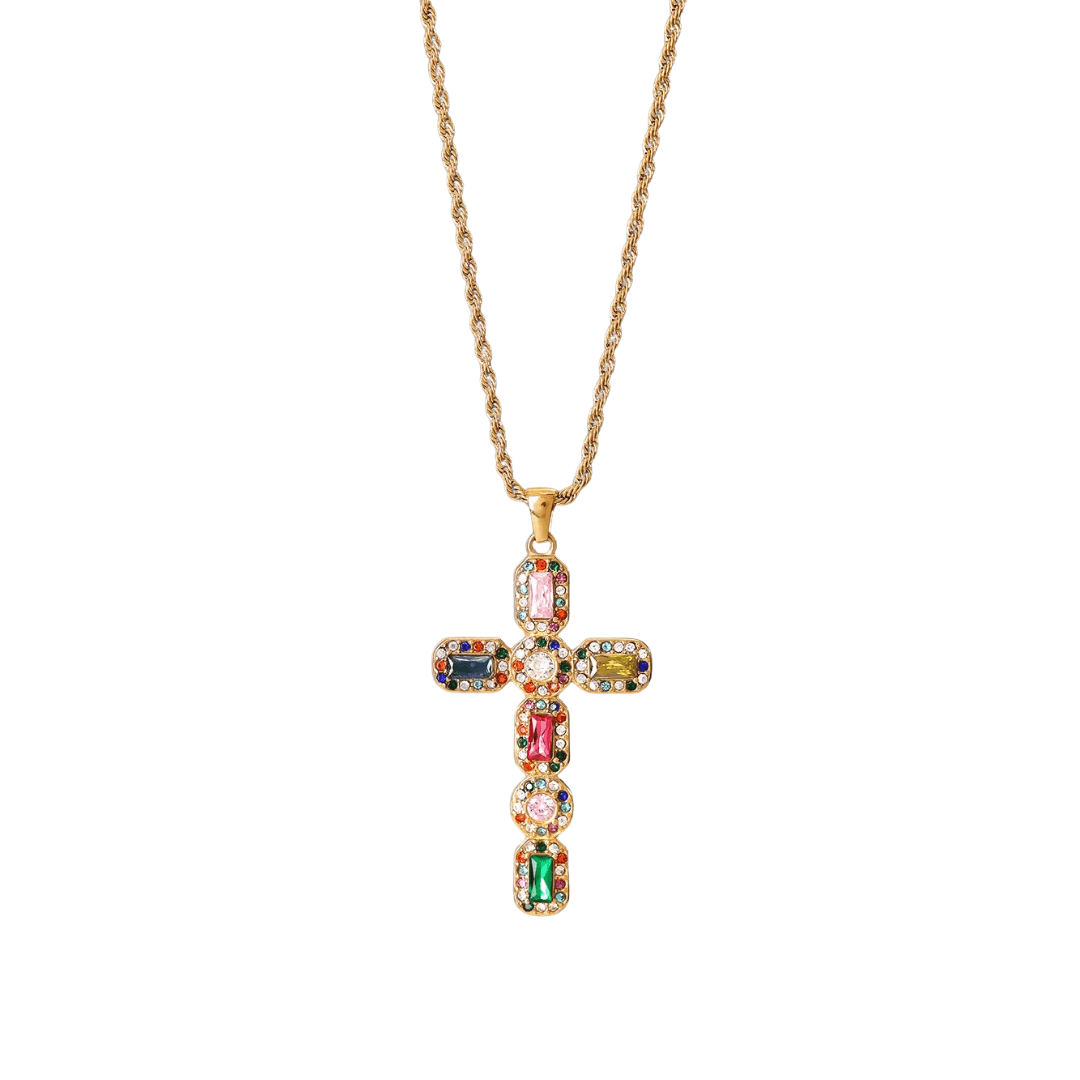Rainbow Cross Gold Necklace - ILLUSIVE JEWELS