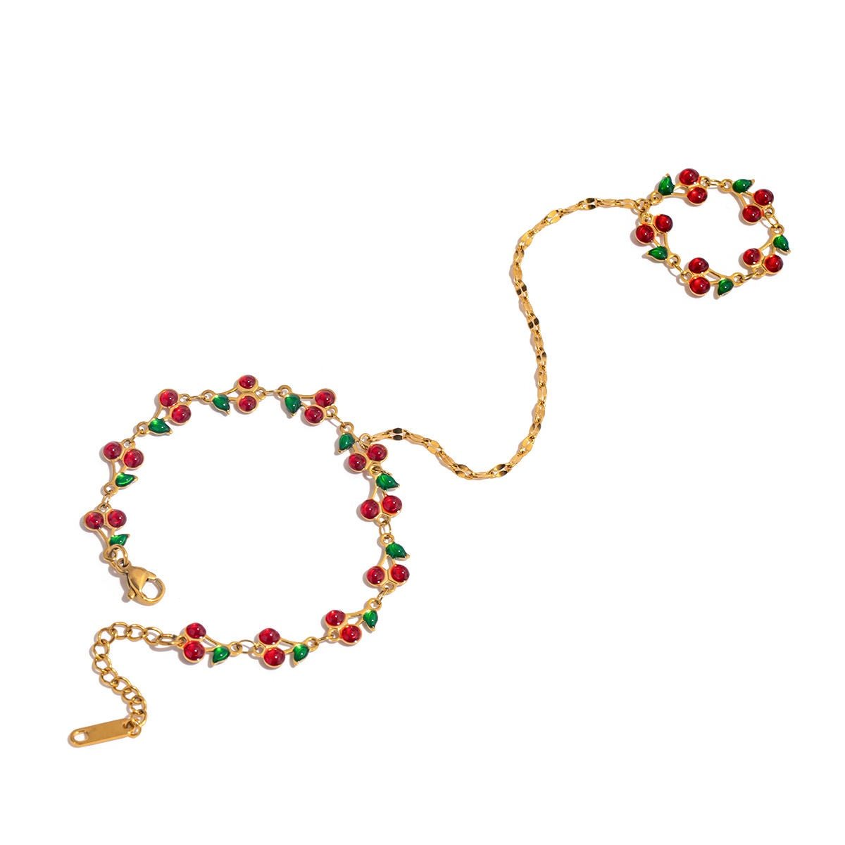 Red Cherry Gold Hand Chain - ILLUSIVE JEWELS