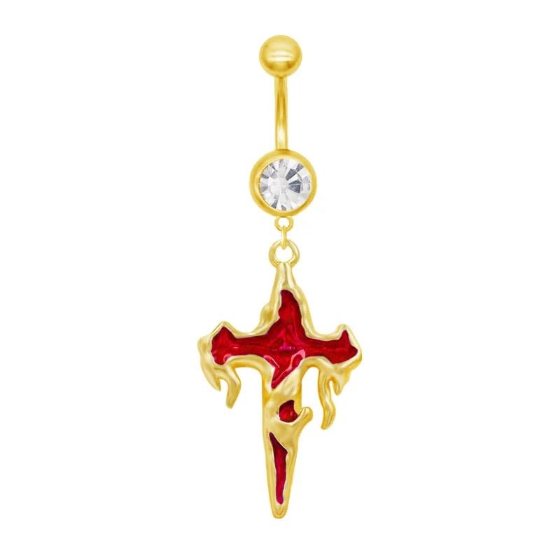 Red Devil Cross Belly Bar - ILLUSIVE JEWELS