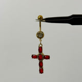 Red Diamante Cross Belly Bar - ILLUSIVE JEWELS