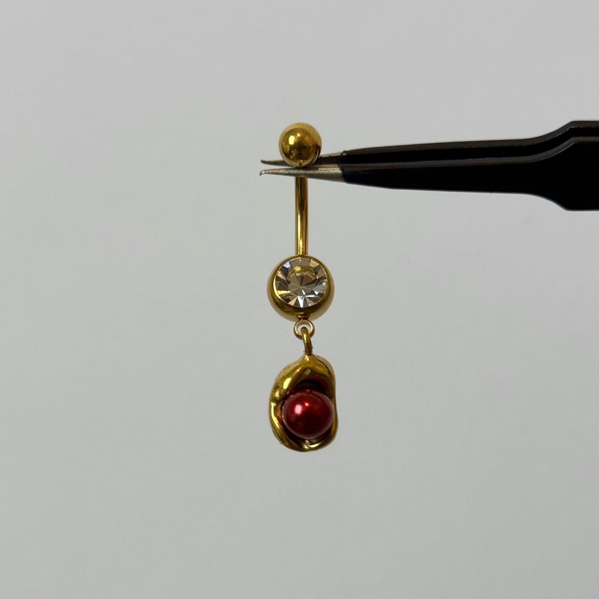 Red Pearl Belly Bar - ILLUSIVE JEWELS