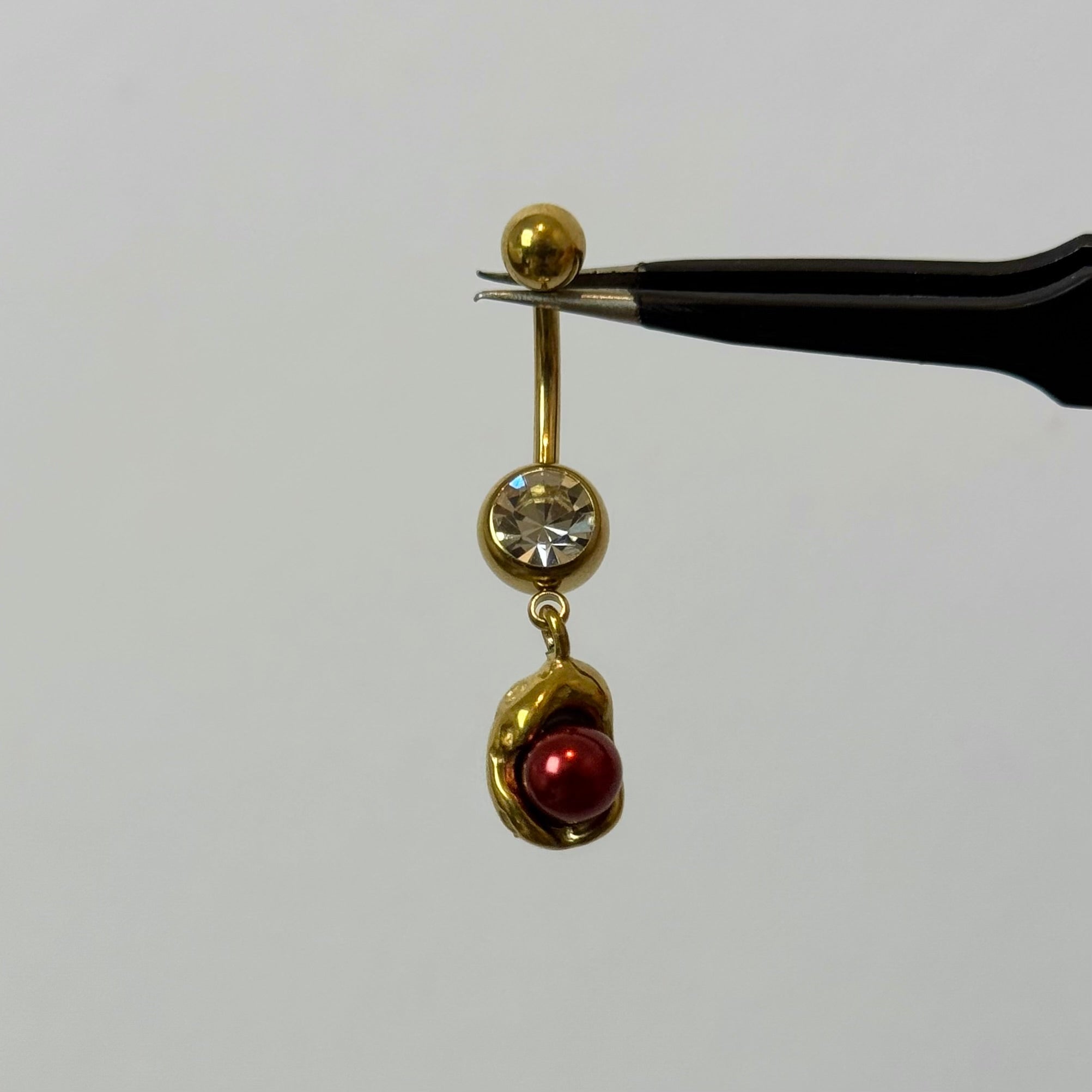 Red Pearl Belly Bar - ILLUSIVE JEWELS