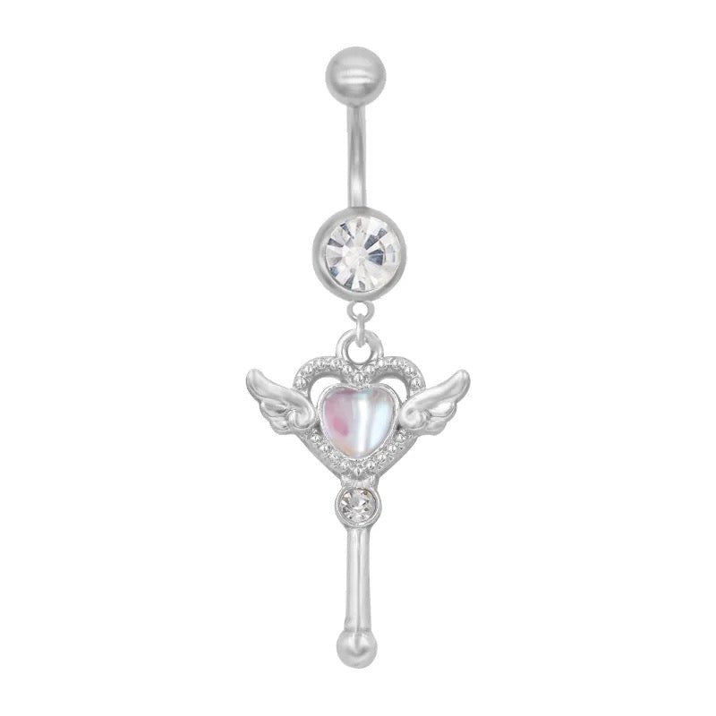 Silver Angel Key Belly Bar - ILLUSIVE JEWELS