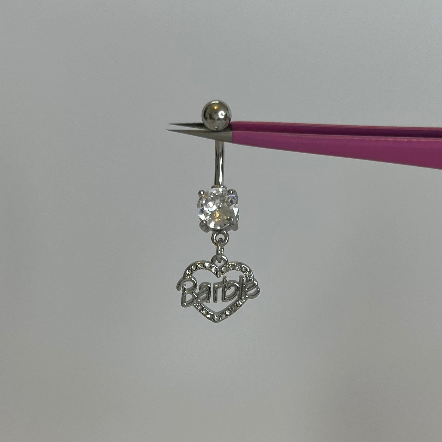 Silver Barbie Heart Belly Bar - ILLUSIVE JEWELS