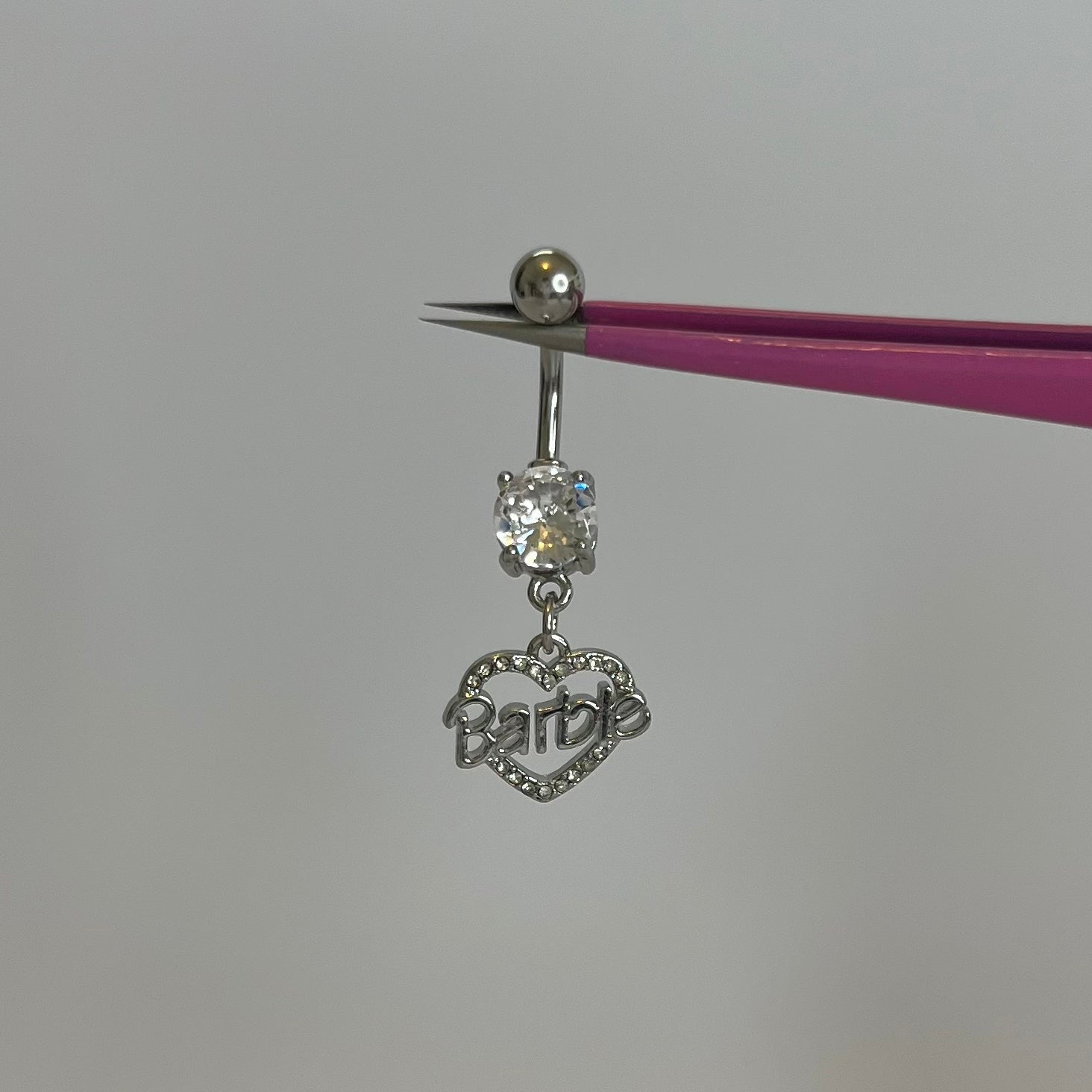 Silver Barbie Heart Belly Bar - ILLUSIVE JEWELS