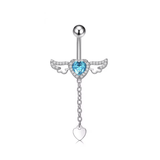 Silver Blue Diamante Angel Wings Titanium Belly Bar - ILLUSIVE JEWELS