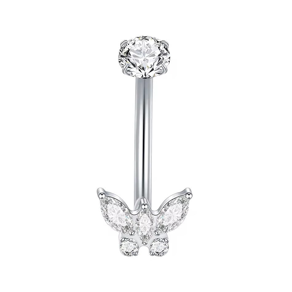 Silver Butterfly Titanium Belly Bar - ILLUSIVE JEWELS