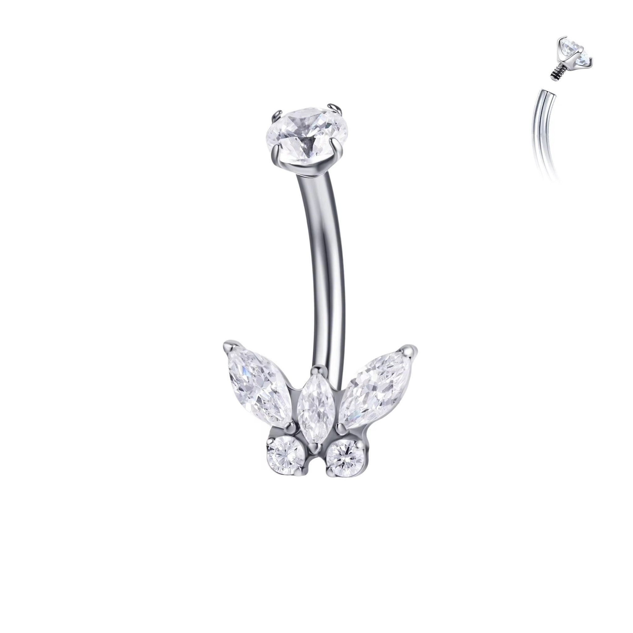 Silver Butterfly Titanium Belly Bar - ILLUSIVE JEWELS