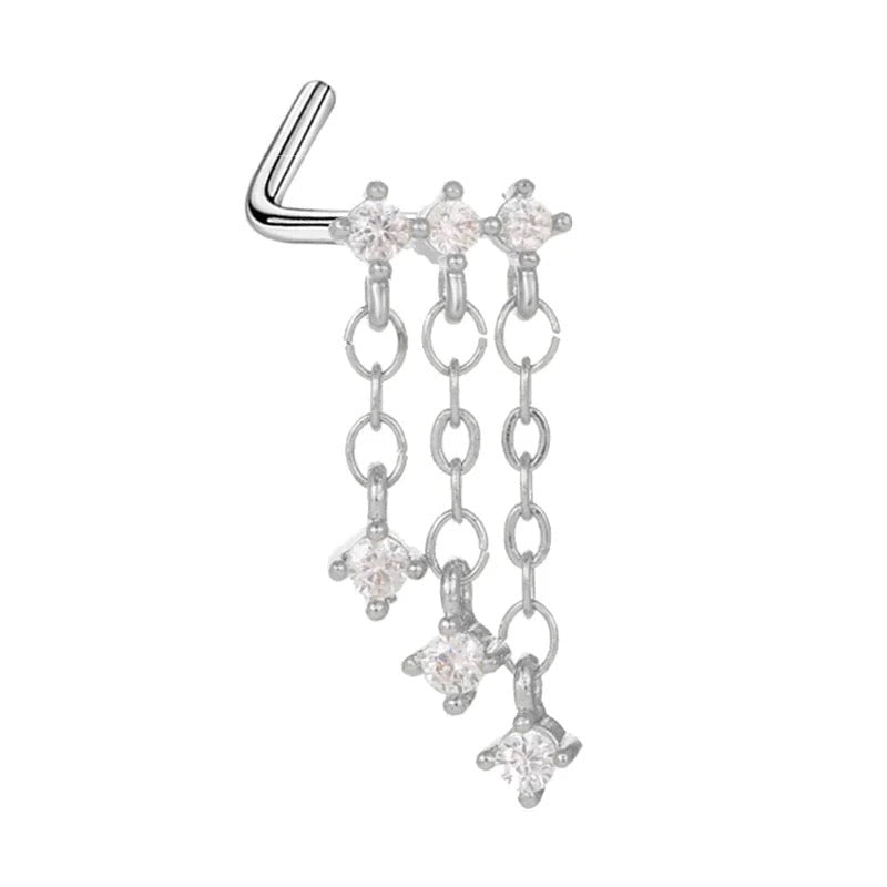 Silver Chain Dangling Nose Stud - ILLUSIVE JEWELS