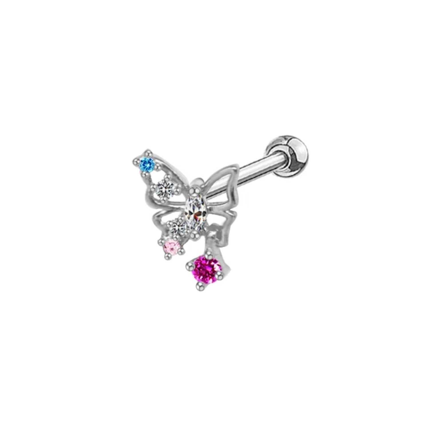 Silver Colourful Butterfly Helix Piercing - ILLUSIVE JEWELS