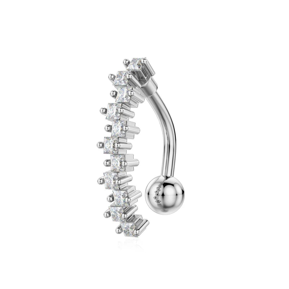 Silver Crystal Belly Bar - ILLUSIVE JEWELS