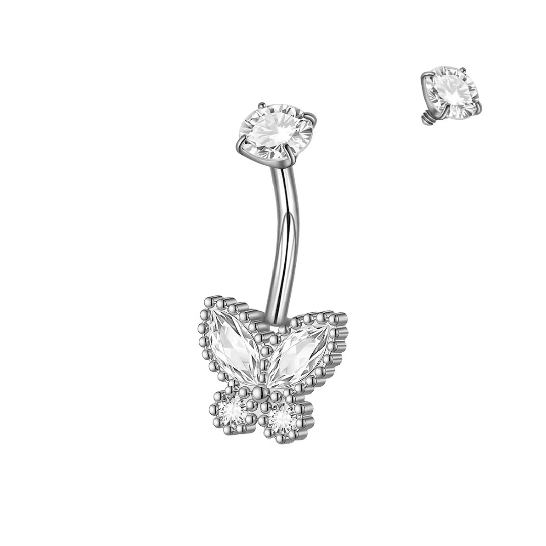 Silver CZ Butterfly Belly Bar - ILLUSIVE JEWELS