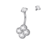 Silver CZ Clover Belly Bar - ILLUSIVE JEWELS