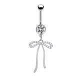 Silver Dangling Bow Belly Bar - ILLUSIVE JEWELS