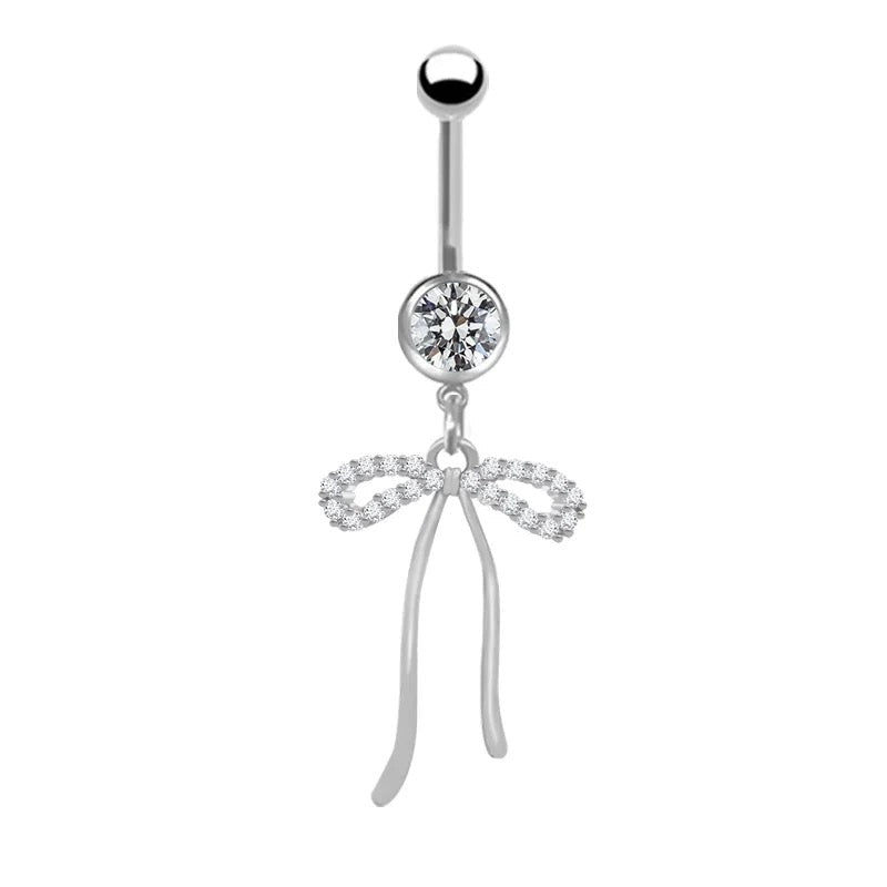 Silver Dangling Bow Belly Bar - ILLUSIVE JEWELS